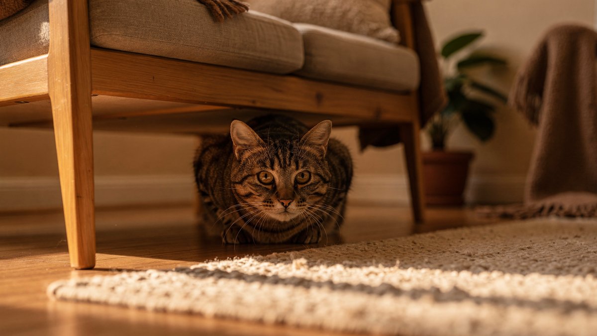 Ängstliche Katze beruhigen – Katze versteckt sich unter Couch